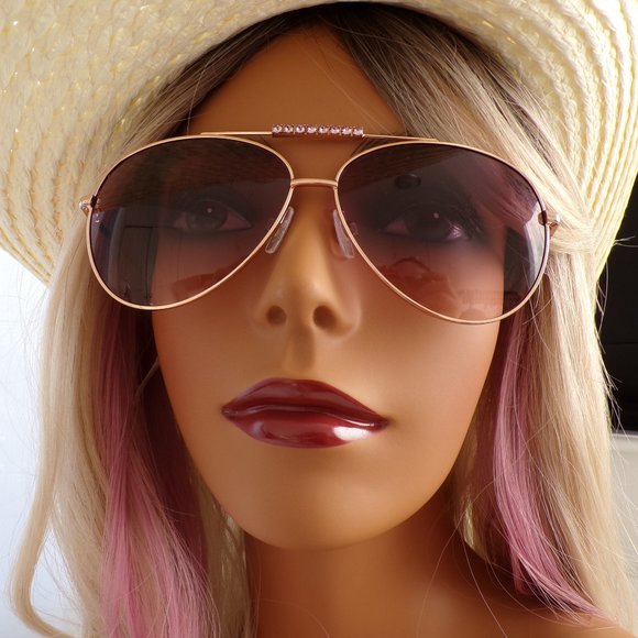 Swarovski 60MM Crystal Embellished Brow Bar Aviator Shades, Violet Unique SK0308 main image 12